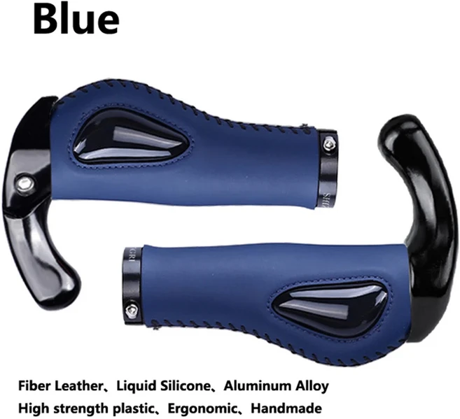 1쌍의 자전거 그립 핸들 바 엔드 캡 알루미늄 합금 산악 미끄럼 방지 가죽, 04 S-blue