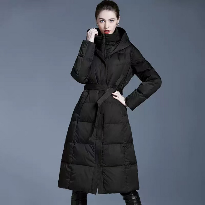 COSYEVNO 여성 롱 다운 후드 벨트 겨울 패션 점퍼 CXJmf-20