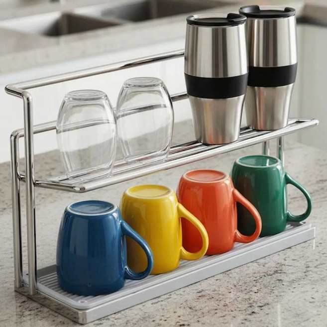 필인어스 스텐 2단 텀블러 컵 건조대, 1개, 실버