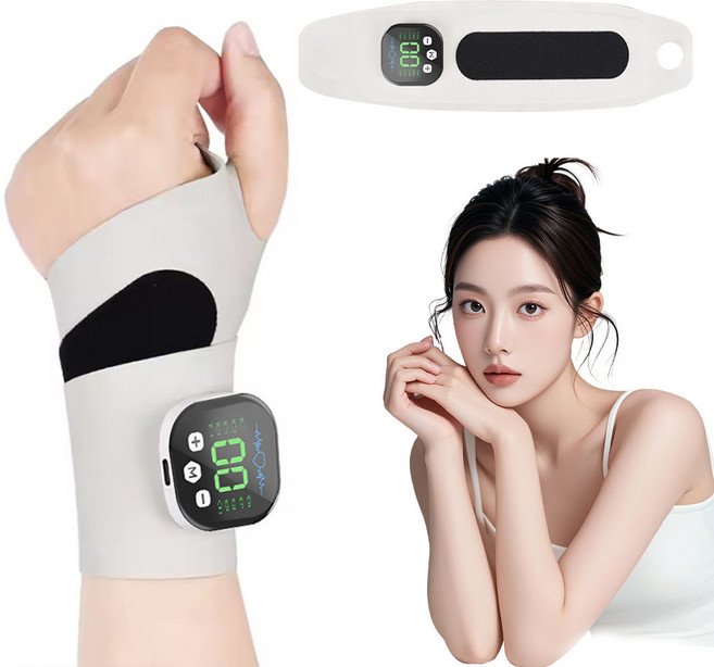 smabat EMS 저주파 안마기 손목 보호대 겸용 손목 마사지기 펄스 손목 안마기 10가지 모드 29단계 강도조절, 화이트