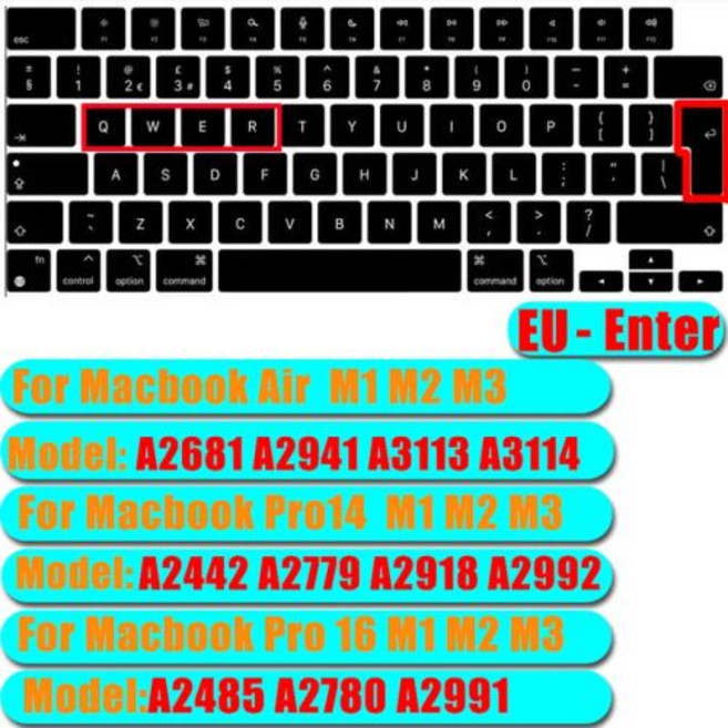 노트북 키스킨 실리콘 키보드 커버 키보드 덮개 에어 & 프로 M3 M2 M1 15.3 "14" 13.6 "16 A3113 A3114 A2941 A2681, [04] A3113 EU EN black, 04 A3113 EU Black, 1개