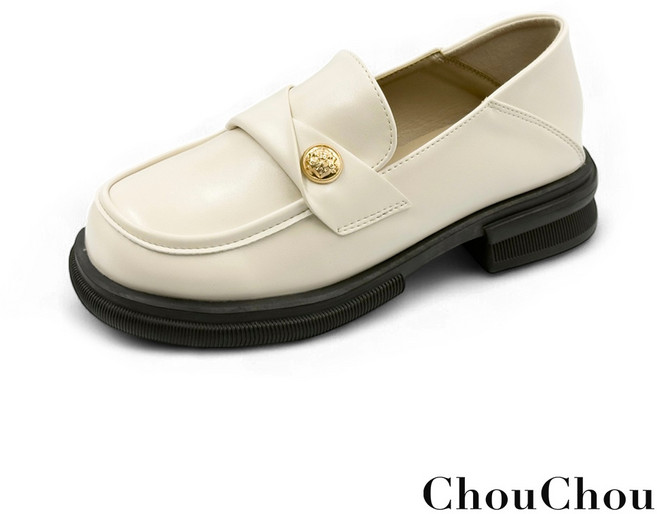 ChouChou 軟皮料素面厚底樂福鞋, 小金幣-氣質米,41