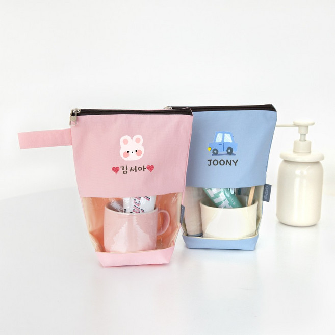 세맘스 TPU투명 크레용 양면방수 네임 식판&여벌옷파우치, 2.베어, 베이지