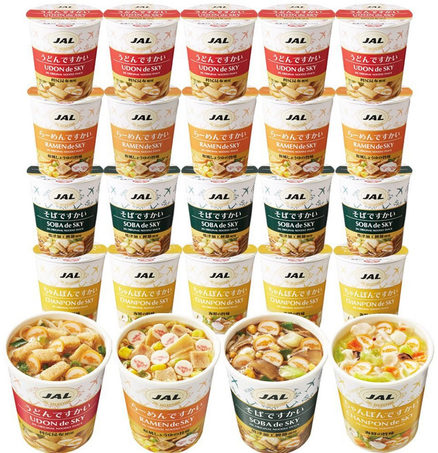 JAL 셀렉션 작은 컵라면 20종 4종 세트 우동 소바 라면, 1개, 20개