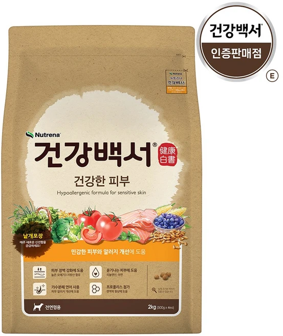 건강백서 강아지 건강한 피부 기능성 사료, 피부/피모+알러지, 2kg, 1개 - 쿠팡