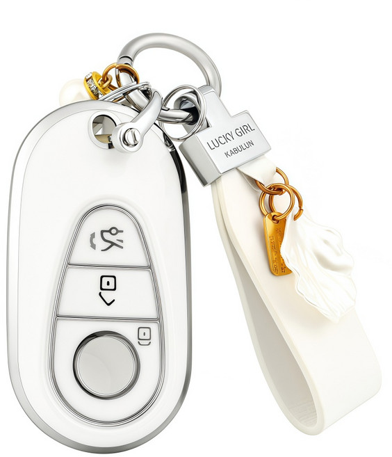 OFFCURVE 벤츠 골드라인 스마트 TPU 차키케이스 자동차 키커버, 화이트 실버+데코