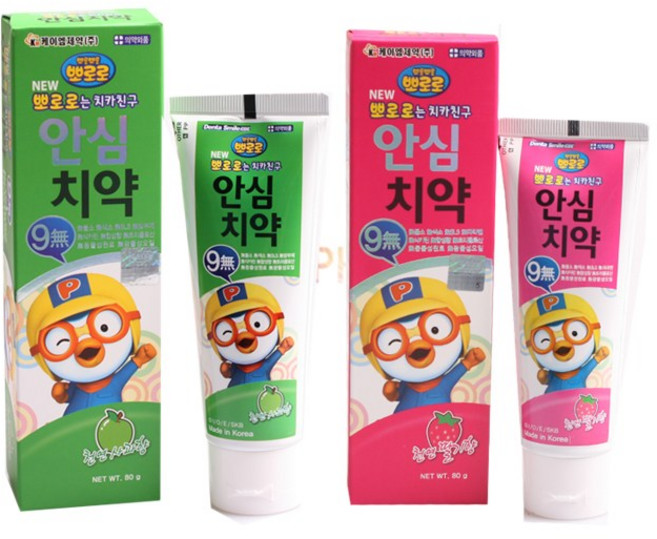 뽀로로는 치카친구 무불소 안심치약80g - 천연딸기향 / 천연사과향 - 2개, 딸기향1개 + 사과향1개, 80g