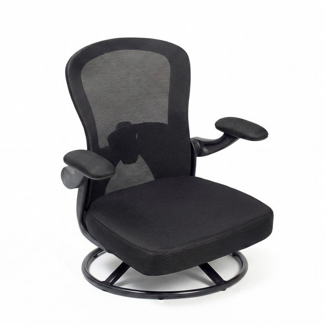 Claiks 1인용 좌식 의자 회전형 인체공학 메쉬 의자 가죽 허리쿠션 공부 게임 사무용, 1개, 블랙