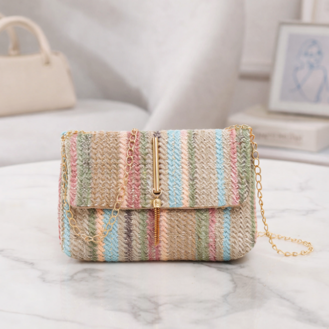 여성 파스텔 짜임 체인 크로스백 미니백 봄 여름 데일리 숄더백 2WAY