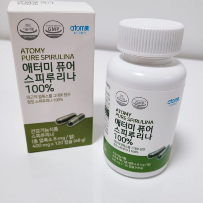 퓨어 스피루리나 애터미 스피루리나 100% 1박스 +포켓물티슈 1개증정, 48g, 1