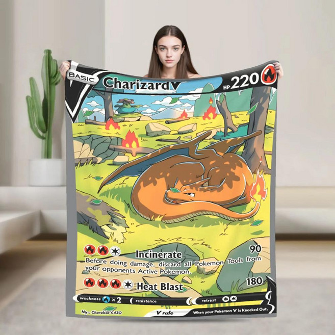 포케몬 애니메이션 카드 루카리오 플란넬 담요 부드럽고 내구성 침구 덮개 야외용 침대 커버 소파, 1개, 색상: 10. 8 / 크기: D. 127x153cm