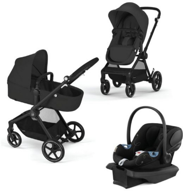 사이벡스 EOS 5-in-1 여행 시스템 유모차 + 경량 Aton G 유아용 카시트 씨셸 베이지, Travel System, Moon Black (Black Frame), 1