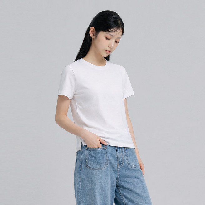 엠제이스타 베이직 데일리 옆트임 무지 반팔 티