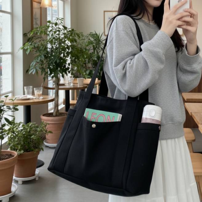 아르벤 넉넉한 수납 실용적 포켓 탄탄한 에코백