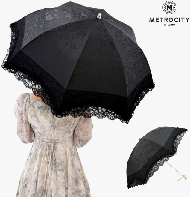 [백화점판]메트로시티 양산 곡형프릴 레이스 경량 3단 자외선차단