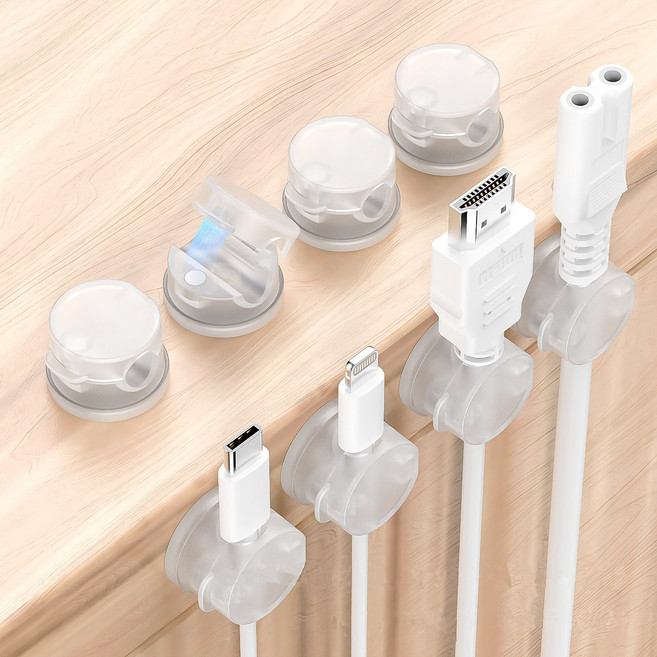 휴무드 회전하는 마그네틱 자석 케이블 선정리 홀더, 투명화이트, 6개
