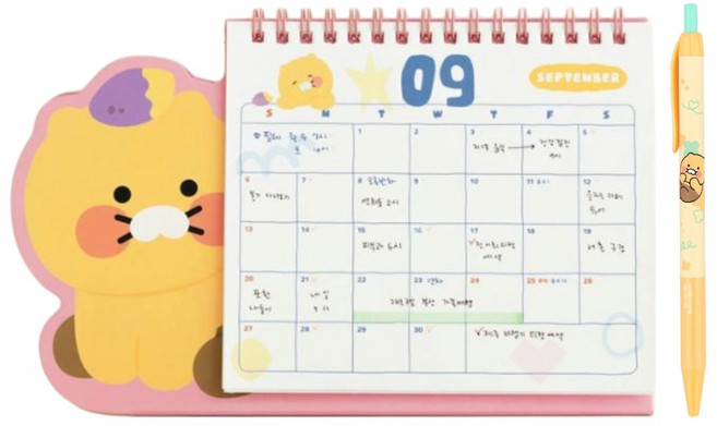카카오프렌즈 2026년 달력 선물세트 춘식이 형태 탁상 캘린더 볼펜 세트, 춘식이 핑크 세트