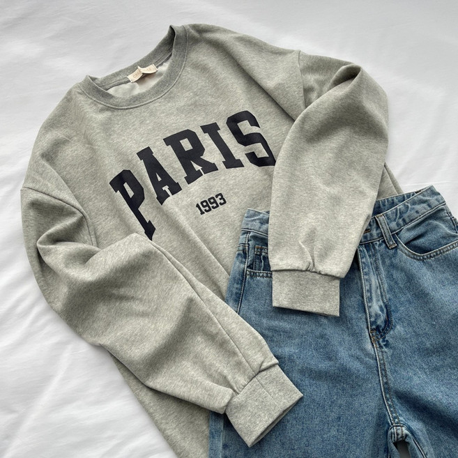 최저가빠른출고고퀄! [5col/1+1할인] 심플 프린팅 파리 맨투맨 루즈핏 오버핏