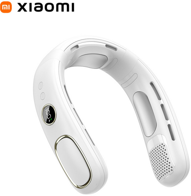 Xiaomi 5단 교수형 목 팬 휴대용 Bladeless 미니 충전식 음소거 LED 디지털 디스플레이 전기 40000mAh 냉각, 03 N90 white