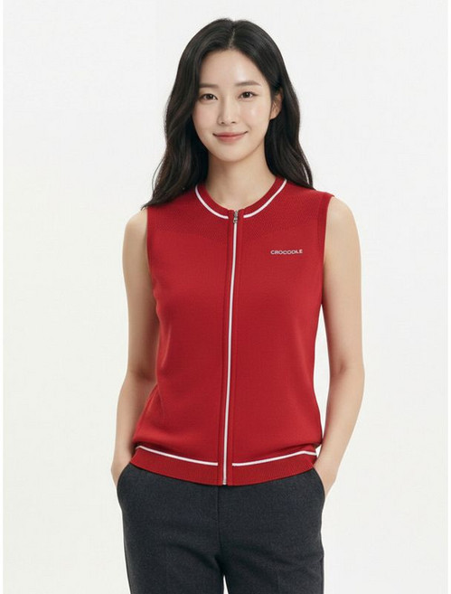 크로커다일레이디 레드 하프 니트 짚업 베스트 CLBMSW201