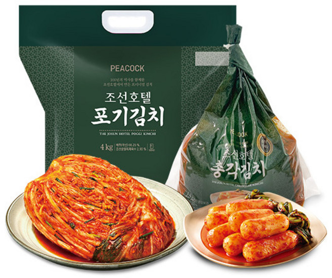 [피코크] 조선호텔 포기김치 4kg + 총각김치 1.5kg (100년의 역사 조선호텔에서 만든 프리미엄 김치!), 매장정품 [피코크] 조선호텔 포기김치 4kg 총각김치, 1개