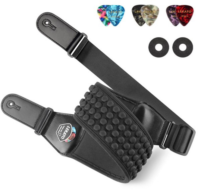 Lekato 기타 스트랩 베이스 Eletric Non Slip 헤비 기타용 와이드 숄더 패딩 스트랩 기타리스트 Acoustic A
