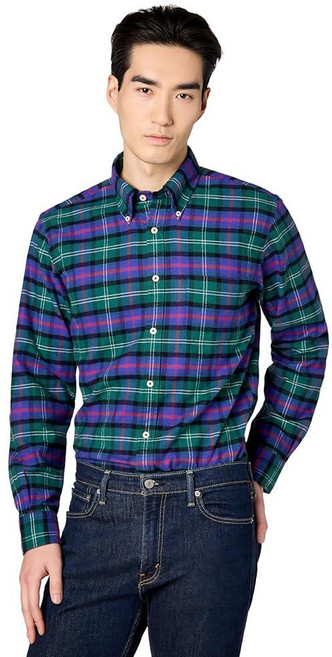 Brooks Brothers 남성용 긴소매 플란넬 셔츠 그린 멀티. XXL