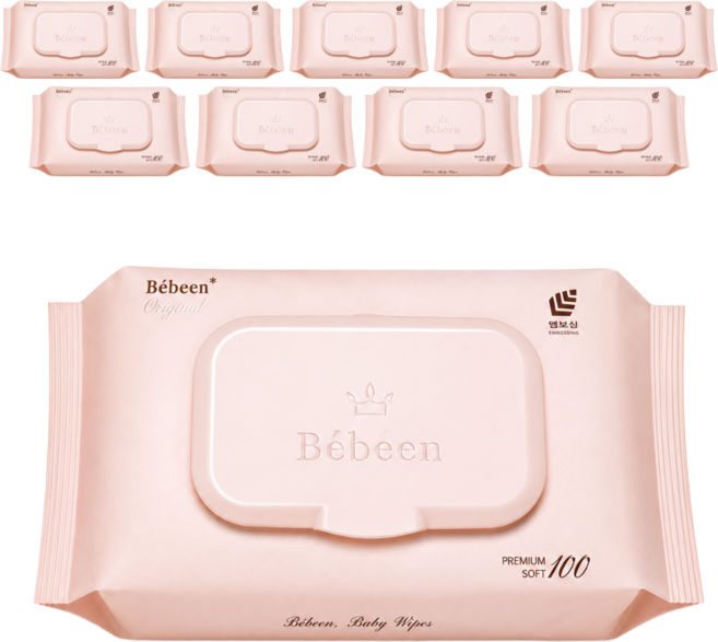 베베앙 오리지널 플러스 유아물티슈 캡형, 55g, 100매, 10개