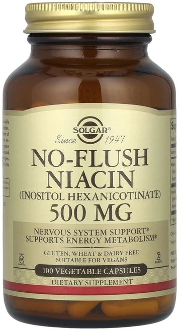 Solgar 노플러쉬 니아신 이노시톨 500mg 식물성 캡슐 100정 x 6, 6개 - 쿠팡