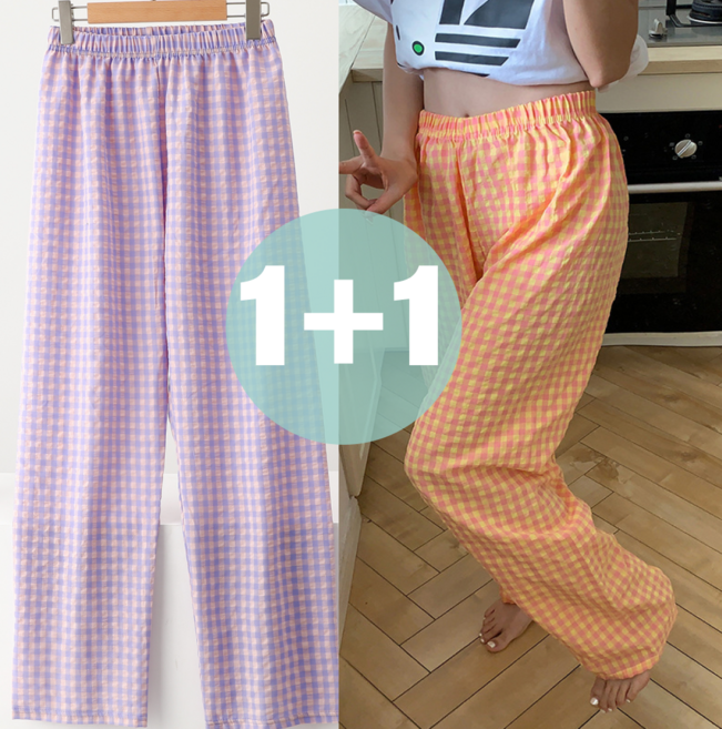 마린도트 [1+1] 체크 잠옷바지 홈웨어 밴딩팬츠 편한 파자마 바지