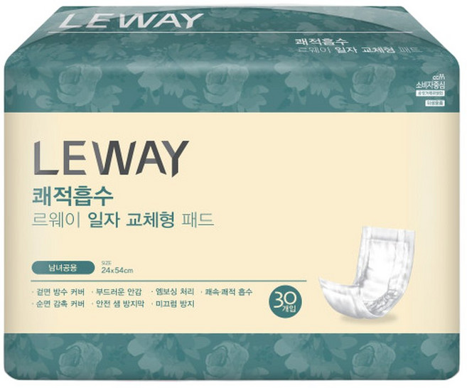 미래생활 르웨이 일자형 소변패드 30매 10팩 쾌적흡수 성인용 교체형패드, 10박스, 30개입