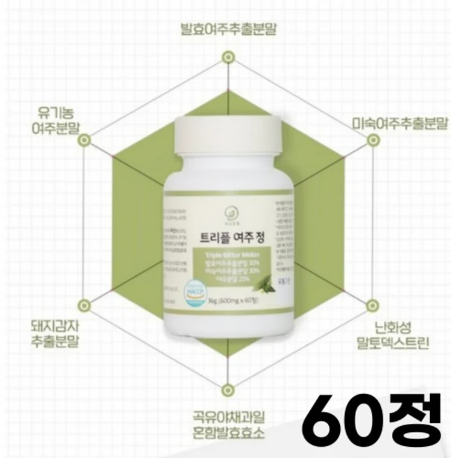 트리플 유기농 미숙 발효 여주 부원료 돼지감자 건조효모 셀레늄 어머니 아버지 노인 시니어 60정, 36g, 1개 - 쿠팡