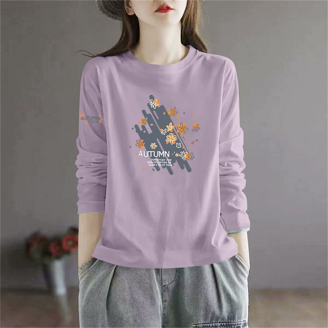 TKX 여성 가을 캐주얼 긴팔 티셔츠 편안한 면 소재 자체제작 여리핏 예쁜티