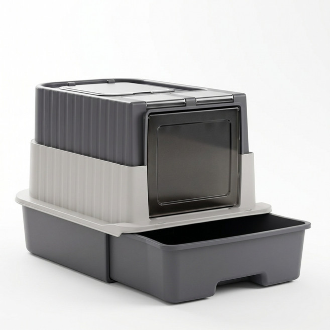 2도어 완전 밀폐형 고양이 화장실, 1개, 그레이