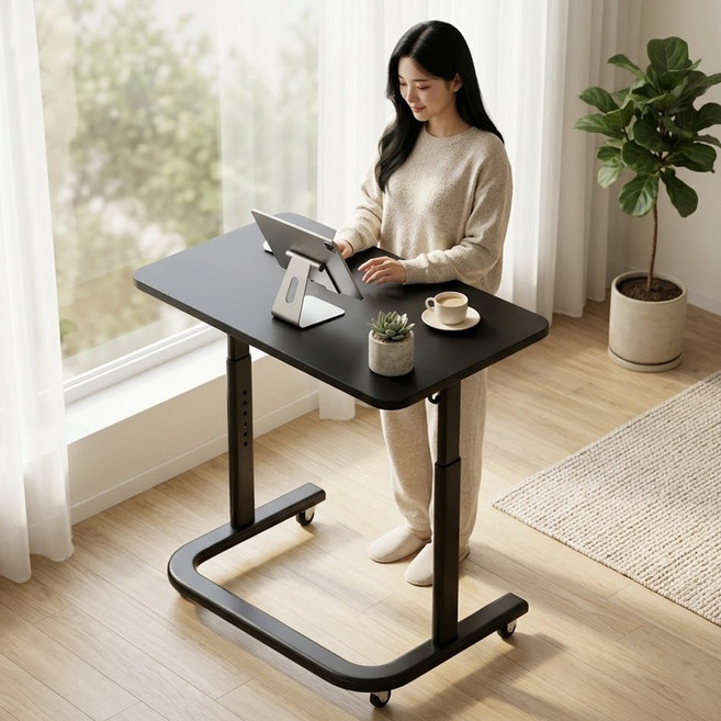 하루꿈 사이드 테이블 높이 조절 이동식 보조 1인용 데스크 다용도 학생 공부 책상, 블랙