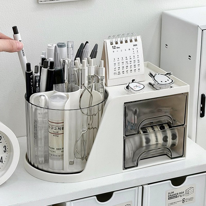 리소움 360도회전 다용도 올인원 연필꽂이, 화이트, 1개