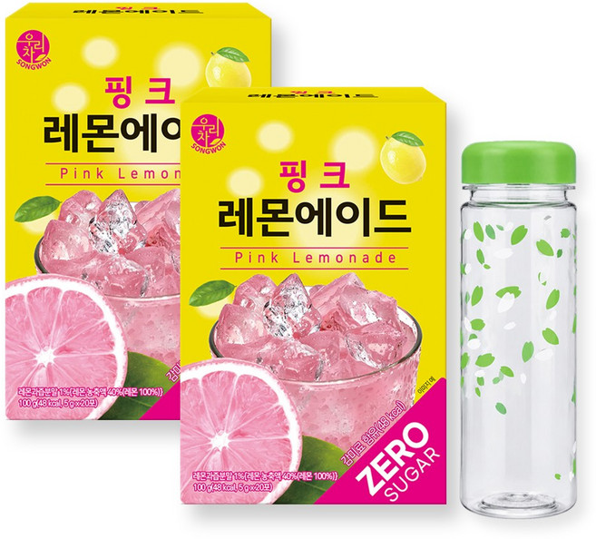 송원 우리차 제로슈가 핑크레몬에이드 20T x 2개+보틀 500ml, 5g, 2개, 20개입