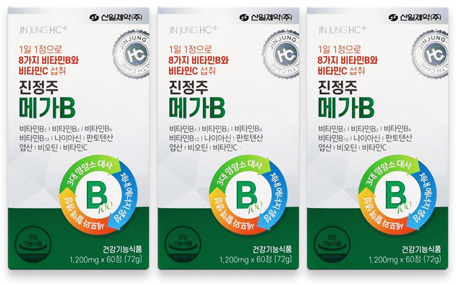 진정주 메가B 60정 1박스 활력증진 비타민B 성장기 학생 수험생 에너지, 3개