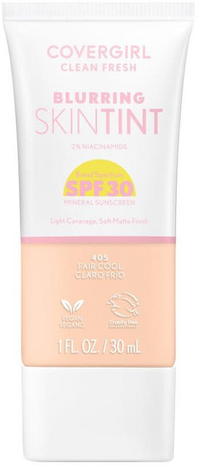 COVER 오버GIRL 걸 CLEAN 클린 Fresh 블러링 스킨 틴트 SPF 30 465 딥 뉴트럴 리퀴드 파운데이션 소프트 매트 피니시 매끄럽고 밝음 모공을 흐리, SPF 405 Fair Cool
