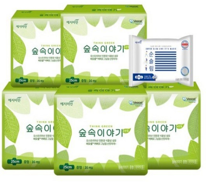 예지미인 숲속이야기 비오셀 생리대 날개형 중형 16p x 5팩 + 순슬림 중형 2p, 10세트