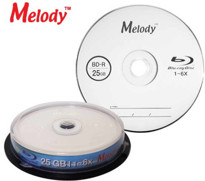 [멜로디] 블루레이 BD-R 6배속 25GB [케익통/10매], BD-R / 6배속 / 25GB / 케익통/10매, 1개