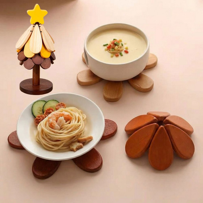 말랑버튼 원목 트리 냄비받침대 우드 나무, 1개, 별 4p