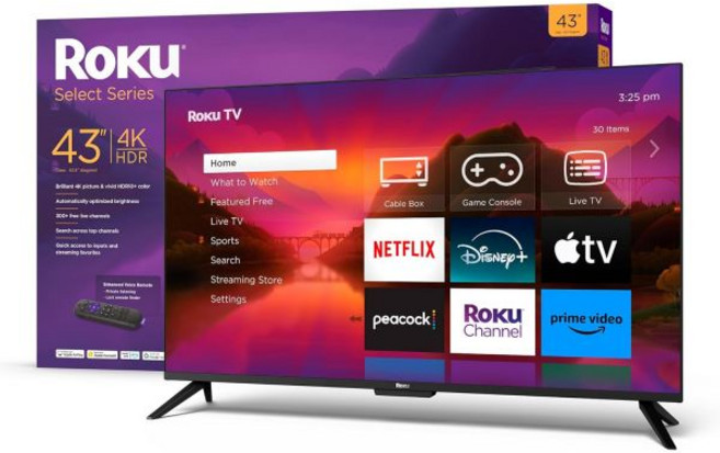 Roku 스마트 TV - 55인치 셀렉트 시리즈 4K HDR RokuTV(로쿠 강화 음성 리모컨 화질 자동 밝기 원활한 스트리밍 포함) 라이브 지역 뉴스 스포츠 가족, 43"