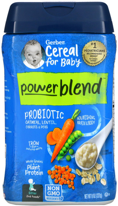 Gerber 유아용 파워블렌드 시리얼 프로바이오틱 오트밀 렌틸 당근 2차 이유식 227g 3팩