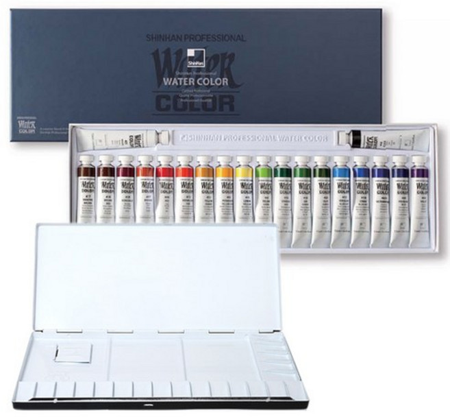 신한화구전문가용 12ml 20색+미광20칸알루미늄 팔레트, 물감+파레트