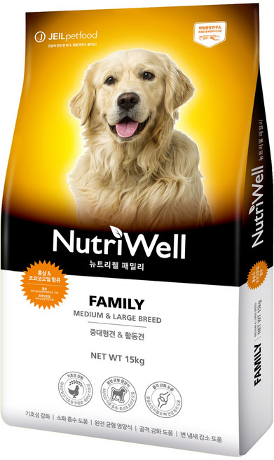 뉴트리웰 어덜트 닭 패밀리 중대형견 애견사료, 15kg, 1개