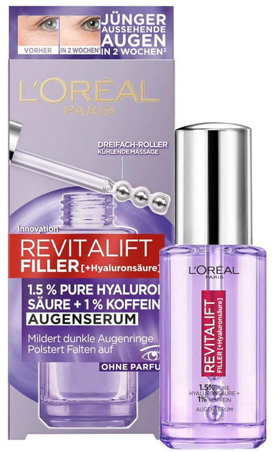 로레알 파리 아이 세럼 히알루론산 앤 카페인 20ml 쿨링 볼 어플리케이터 포함, 1개