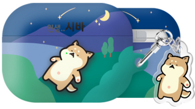 실버벨 귀염뽀쨕 나들이시바 에어팟3/에어팟4 하드 케이스 +아크릴키링 세트, 나들이시바_밤하늘, AirPods(4세대), 1개