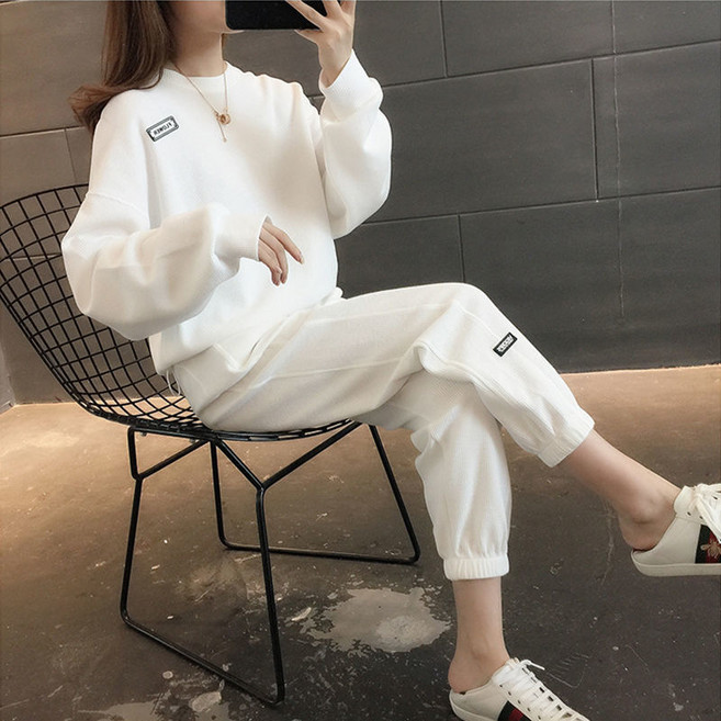 AOKADA 여성 긴팔 맨투맨 티셔츠 조거 팬츠 투피스 가을 트레이닝 상하의 세트