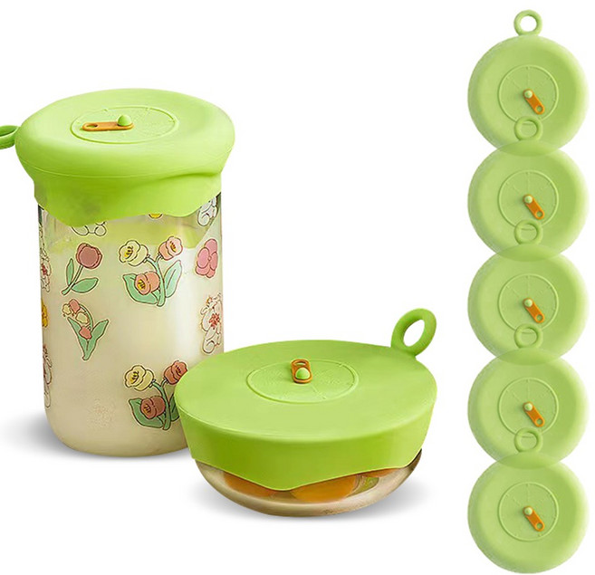 실리콘 그릇 덮개 다용도 뚜껑 만능, M(그린), 5개